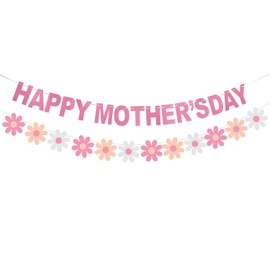 Happy Mother's Day Decorations Banner - NO DIY - Pink Glitter Mothers Day Party Supplies Photo Backdrops