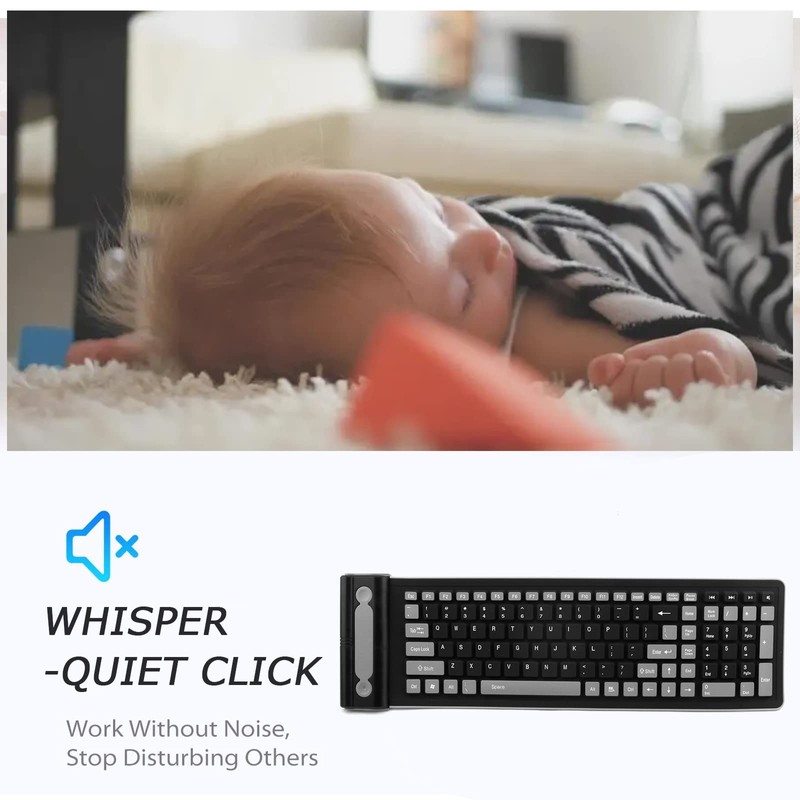 Wireless Silicone Keyboard Foldable Rollup Flexible Keyboard Full Size 107