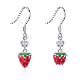 DAYLINLOVE Strawberry Earrings 925 Sterling Silver Strawberry Dangle and Drop Asymmetric Earrings Strawberry Jewelry Gift for Women Strawberry Lovers