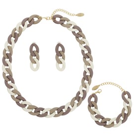 BOCAR Statement Acrylic Chunky Necklace for Women Cuban Link Chain Collar Necklace Bracelcet Earrings Fashion Costume Jewelry Set (NK-10668-Light Taupe)