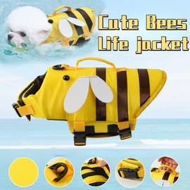 AZA Dog Life Jacket Shark Life Vest with Rescue Handle Cute Bees Costume Girl Adjustable High Buoyancy Swimwear for Small Medium Large Dogs Boy Swimsuit Clothes for Pets (S,Bees)