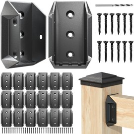 Toscoco 20 Pcs Heavy-Duty Aluminum ADC-12 Deck Railing Bracket Connectors for 2x4 (Actual 1.5"x3.5") Rail to Wood Post Connection, Outdoor Railing Connectors with 120 pcs Deck Screws