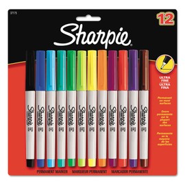Sharpie 37175PP Permanent Markers, Ultra Fine Point,, Assorted Colors, 12/Pack