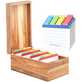 Neando 4’’x6’’ Index Card Holder, Acacia Index Card Box, Index Card Organizer Case, Wood Recipe Box with Dividers, 4 Compartments for 600 Cards, File Note Flash Card Holders