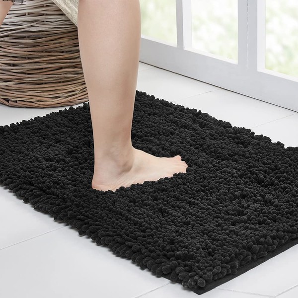 Walensee Bathroom Rug Non Slip Bath Mat (24x17 Inch Black)