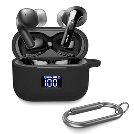 WADVCU for TOZO T20/TOZO Tonal Fits T21 Case Cover, Silicone Protective Scratch Shock LED Digital Display Visible Design Cover for TOZO T20/TOZO Tonal Fits T21 Charging Case with Carabiner-Black