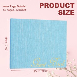 PATIKIL Elegant Guestbook, 9"x7" Fabric Wedding Guest Book Stylish Sign in Book with 50 Blank 120GSM Paper for Receptions Birthdays Funerals Special Events, Light Blue