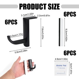 Nodcows 6 Stück Headset Halterung für Monitor mit 6 Reinigungstuch, Kopfhörer Haken Selbstklebend, Kopfhörer-Halterung für Bildschirm, Universal Headsethalter für alle Headphones - Schwarz
