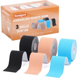Qivine Cinta de Kinesiología 3 Rollos, Cinta Respirable Deportiva, Kinesiology Tape Muscular Resistente al Agua para Músculos de Rodilla, Hombro, Tobillo, 5CM * 6M, 3 Colores (5CM*6M, No Precortado)