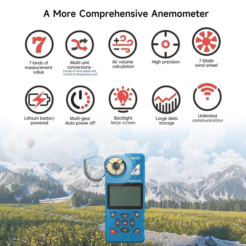 OWON OWM5500 Digital Anemometer: Handheld HVAC Tool for Precise CFM
