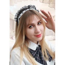 C-ZOFEK Diadema de dama francesa para mujer, cinta de encaje Kawaii, diadema para disfraz de cosplay, Negro -, Talla única