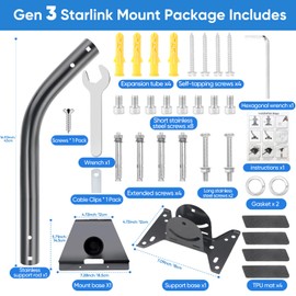 GNSKRF Starlink Gen 3 Wall Mount, Starlink Pole Mounting kit for Starlink Standard, Adjustable Starlink Roof Mount Adapter Compatible with Gen3 Starlink, Internet Kit Satellite Bracket Set, Black