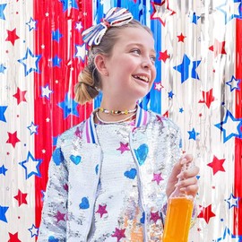 4th of July Patriotic Hair Bows American Flag Alligator Clip for Girls Glitter Sparkly Red White Blue Hair Clip Sequin Hairpins Women Independence Day Christmas Hairs Accessories 5'' TSFJ49