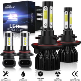 AUIMSOCO White For 2004-2014 Ford F150 LED Headlight Hi/Lo + Fog Light Bulbs Combo 4Pcs