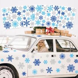 JarThenaAMCS 6Pcs Snowflake Car Decals Blue-White Xmas Snowflake Vinyl Decals Self-Adhesive Winter Bumper Stickers for Car Truck Refrigerator Garage Mailbox Decor