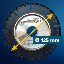 Professional Diamond Cutting Disc Chamfering Disc for KG Pipes, Diamond Disc 125 mm, Vacuum Brazed, Cutting and Chamfering of Plastic Pipes in One Operation