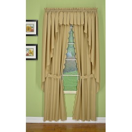 Today's Curtain, Orleans Scallop Curtain, Linen 63" Panel Pair and Tieback,4-Piece-Set, 60" W x 63" L, Linen