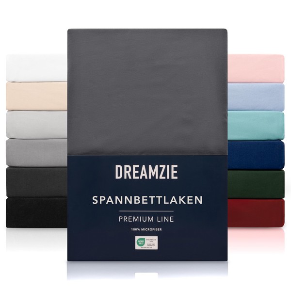 Dreamzie Fitted Sheet 180 x 200 cm - 100% Microfraser - Fitted Sheet for Thick Mattresses up to 30 cm - Dark Grey - Tested for Harmful Substances (Oeko Tex), Bed Sheet with Elastic Band