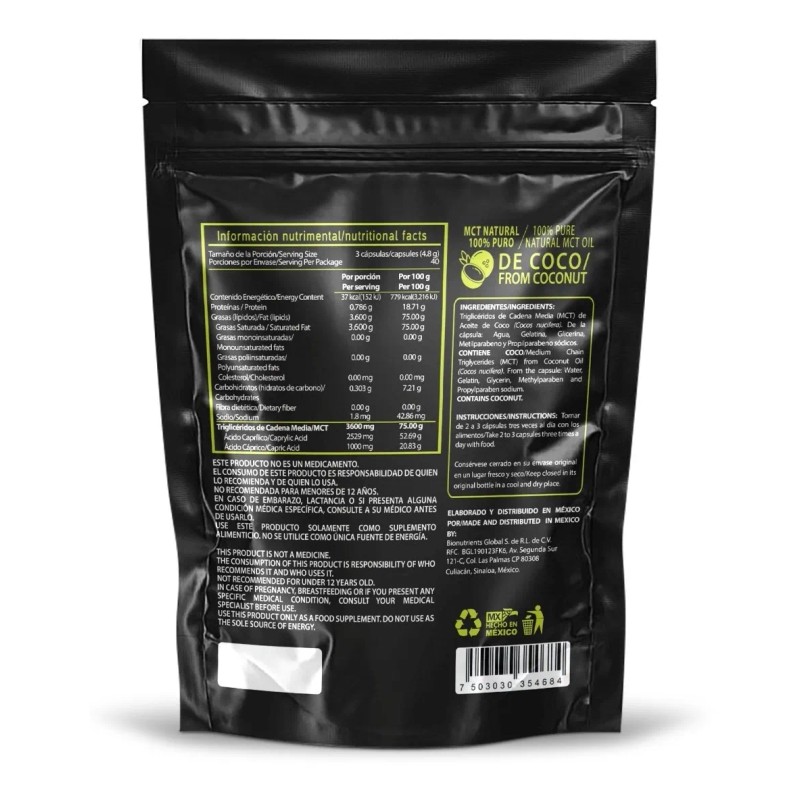 120 Cápsulas De Mct Oil De Coco 100% Keto -