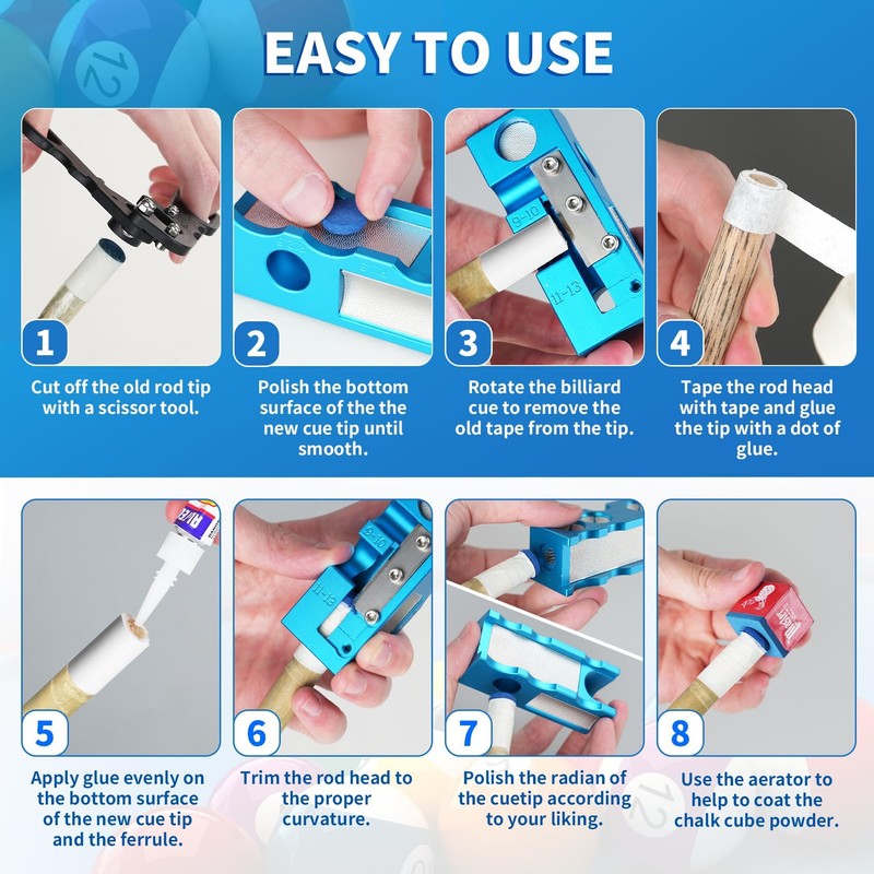 Northlet Pool Cue Tip Shaper, Pool cue Tips Replacement kit,