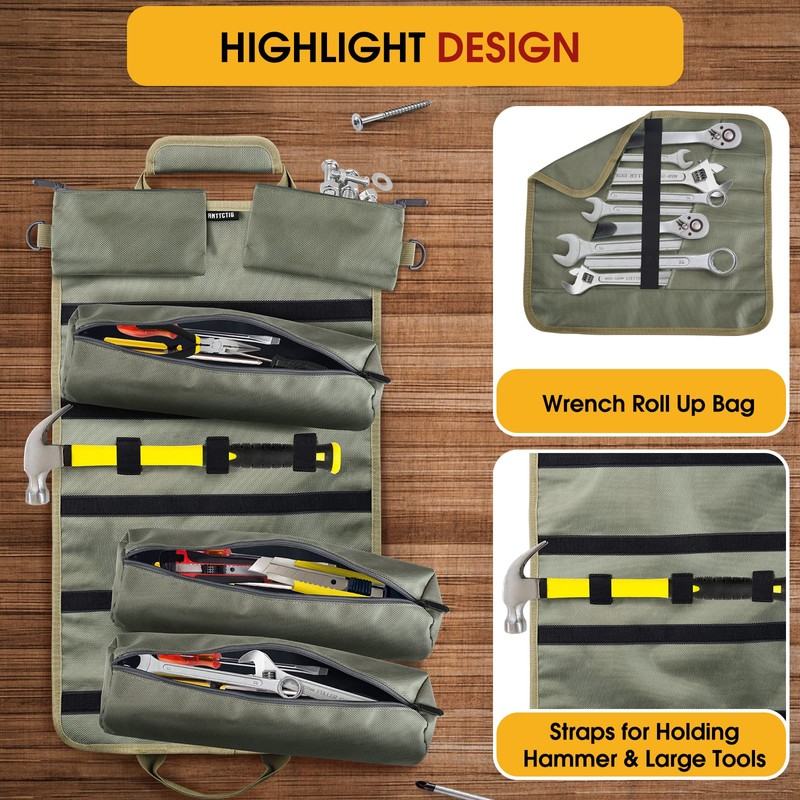 Tool Bags, Heavy Duty Tool Roll Up Bag for Men,