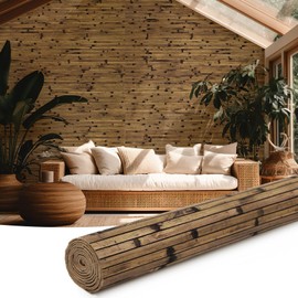 Juexica 1 Pcs Natural Bamboo Wall Panel for Interior Wall 48'' x 96'' Bamboo Covering Renewable Pole Wainscoting Room Divider Decor for Bedroom Living Room Kitchen Island Office (Dark Burned)