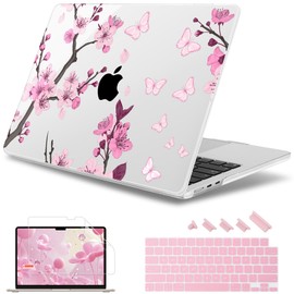 May Chen [2025 New Pattern] for MacBook Air 13.6 inch Case M2 M3 M4 Chip Model: A2681 A3113 A3240, 2022-2025 Release, Plastic Hard Shell Cover with Keyboard Skin - Pink Cherry Blossom