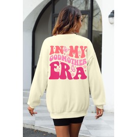 BANGELY In My Godmother Era Sweatshirt Women Funny Christian Sweater Godmother Proposal Gifts Casual Crewneck Long Sleeve Top Apricot