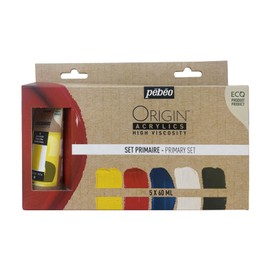 Pebeo 5x60 ML Origin Acrylics-Primary Set, Yellow, Red, Cyan, White, Black