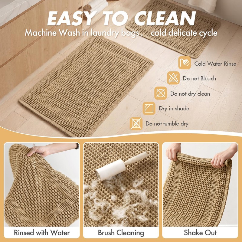MIULEE Set of 2 Waffle Bathroom Rugs, Boho Bath Rug