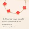 Four Leaf Clover Bracelets for Women, 18K Gold Plated Ruby