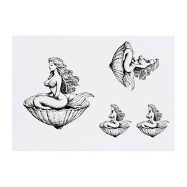 4 x 'Mermaid Sitting in a Clam Shell' Temporary Tattoos - Water Resistant, Skin-Safe, Non-Toxic Transfers, Mixed Sizes (TO00084640)