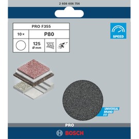 Bosch 2608606756"F355" K80 Sanding Sheet-Set for Stone, 0 V, Black, 125 mm, Set of 10 Piece