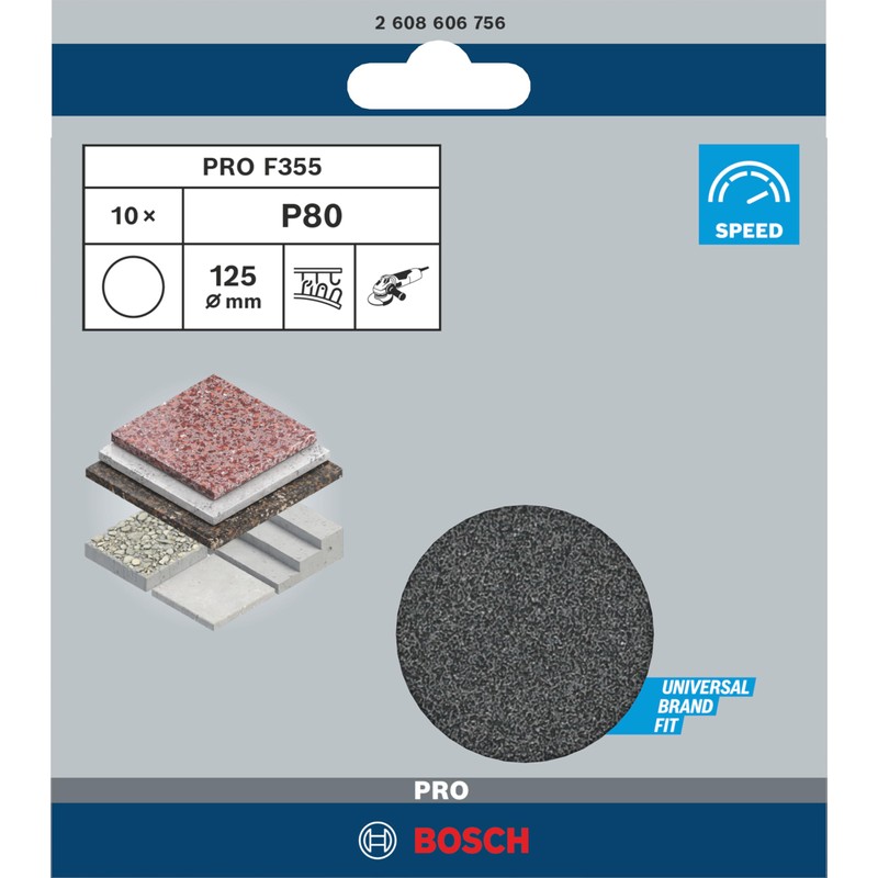 Bosch 2608606756"F355" K80 Sanding Sheet-Set for Stone, 0 V, Black,