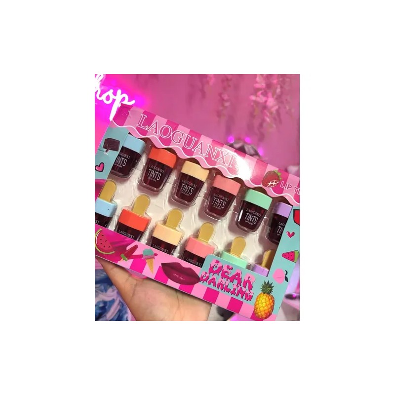 12 Tintas Labiales Forma De Paleta Larga Duración Lip Tint