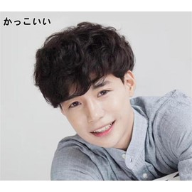 Katsura Men's Wig, Mash Perm, Full Wig, Short, Curly, Loose Wig, Curly Hair, Popular, Fashion, Handsome, Handsome, Cosplay, Small Face, Heat Resistant (Black)