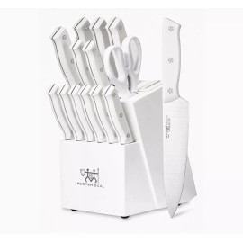 HUNTER.DUAL Kitchen Knife set, 15 Pcs w/ Block Self Sharpening, Anti-slip Handle