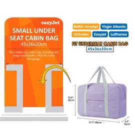 for Easyjet Airlines Cabin Bag 45x36x20 Underseat Foldable Travel Duffel Bag Holdall Tote Carry on Luggage Overnight for Women and Men 25L (Thick Series Purple)