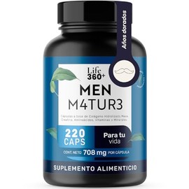 LIFE 360+ Men M4TUR3 | 220 cápsulas | A Base de Colágeno Hidrolizado, Maca, Creatina, Aminoácidos, Vitaminas y Minerales | Suplemento Alimenticio | 70
