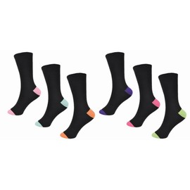 6 Pairs Ladies Black and Multicoloured Ankle Socks - UK 4-7