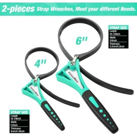 ValueMax 2-piece Strap Wrench Set Adjustable Oil Filter Wrench 4" and 6" Green