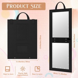 Maysing 1 Pack Foldable Full Length Hanging Mirror with Full Light 25.2x11.8 Inch Dance Bag Mirror Travel LED Double Side Lights for Dancers Artists Aestheticians Backstage Home Spa Events(Black)