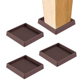 Swpeet 4Pcs 2" x 2" Square Brown Rubber Anti Skid Caster Cups Non Slip Furniture Pads Kit, Anti-Slip Gripper, Anti Skid Furniture Feet Anti Slide Floor Stoppers for Bed Couch Table Chair Stoppers