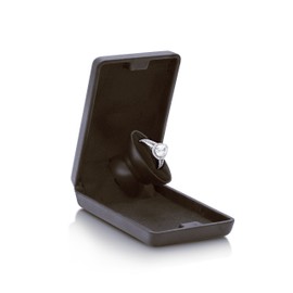 Flat and Slim Pop-the-Question Jewelry Engagement Proposal Wedding Ring Box with Secret Surprise Elements (Deep Charcoal Black)