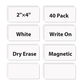 TOTiyea - Paquete de 40 etiquetas magnéticas de borrado en seco, 2 x 4 pulgadas, tarjetas magnéticas grandes en blanco, etiquetas magnéticas para pizarras blancas, imanes de nombre de borrado en seco,