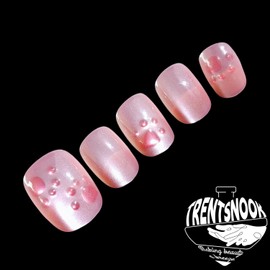 TRENTSNOOK 10 Pcs Student Style Handmade Nail Tips Reusable Pink Nail Tips for Cat Claws Fake Nails for Fireworks, Coming-of-age Ceremonies, Graduation, Dating, Karaoke (XS)