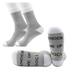 JXGZSO 2 Pairs Lucky Transfer Socks IVF Gift Funny Socks Knock Me Up Doc Socks Ivf Egg Transfer Gift (Knock Me Up Doc)