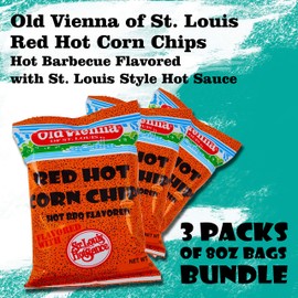Old Vienna of St. Louis Snacks (Red Hot Corn Chips Hot Barbecue, 8 oz 3 Pack)