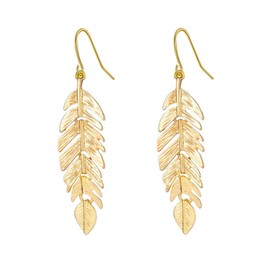 Handmade Leaf Earrings for Women Girls Chic Long Hanging Gold Boho Leaf Dangle Drop Plant Earrings Trendy Lightweight Bohemian Feather Earrings Greek Goodness Accessories (Gold)