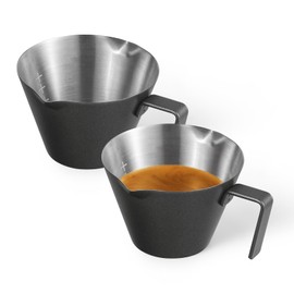 MHW-3BOMBER Espresso Shot Cups with 2 Pourers and Handles, 2 oz Espresso Measuring Cups with Stainless Steel Pourer, Barista Coffee, Espresso Accessories (Matte Black) G5148B*2